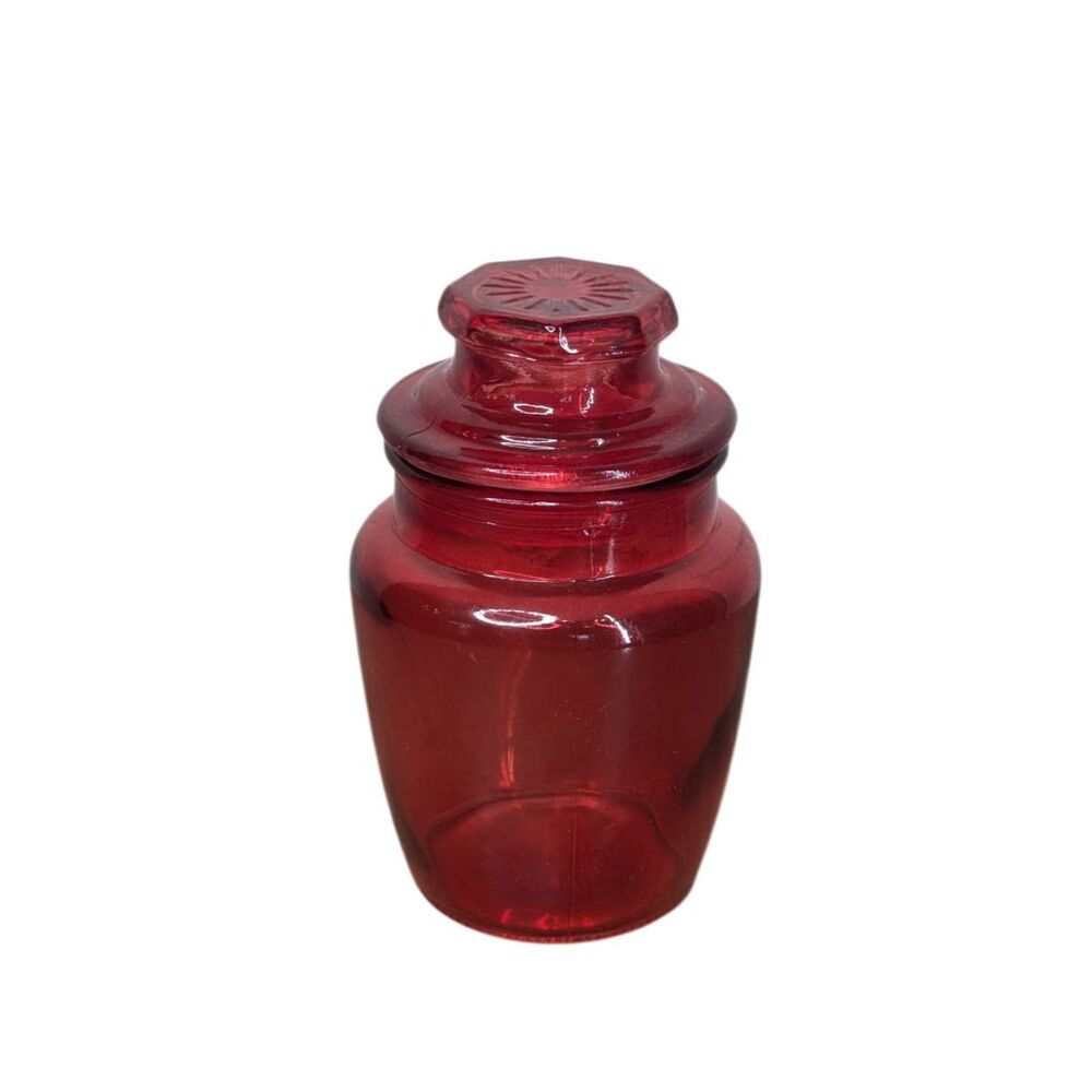 Vintage Small Apothecary Glass Jar Red Semi Transparent Storage Accessory Unique